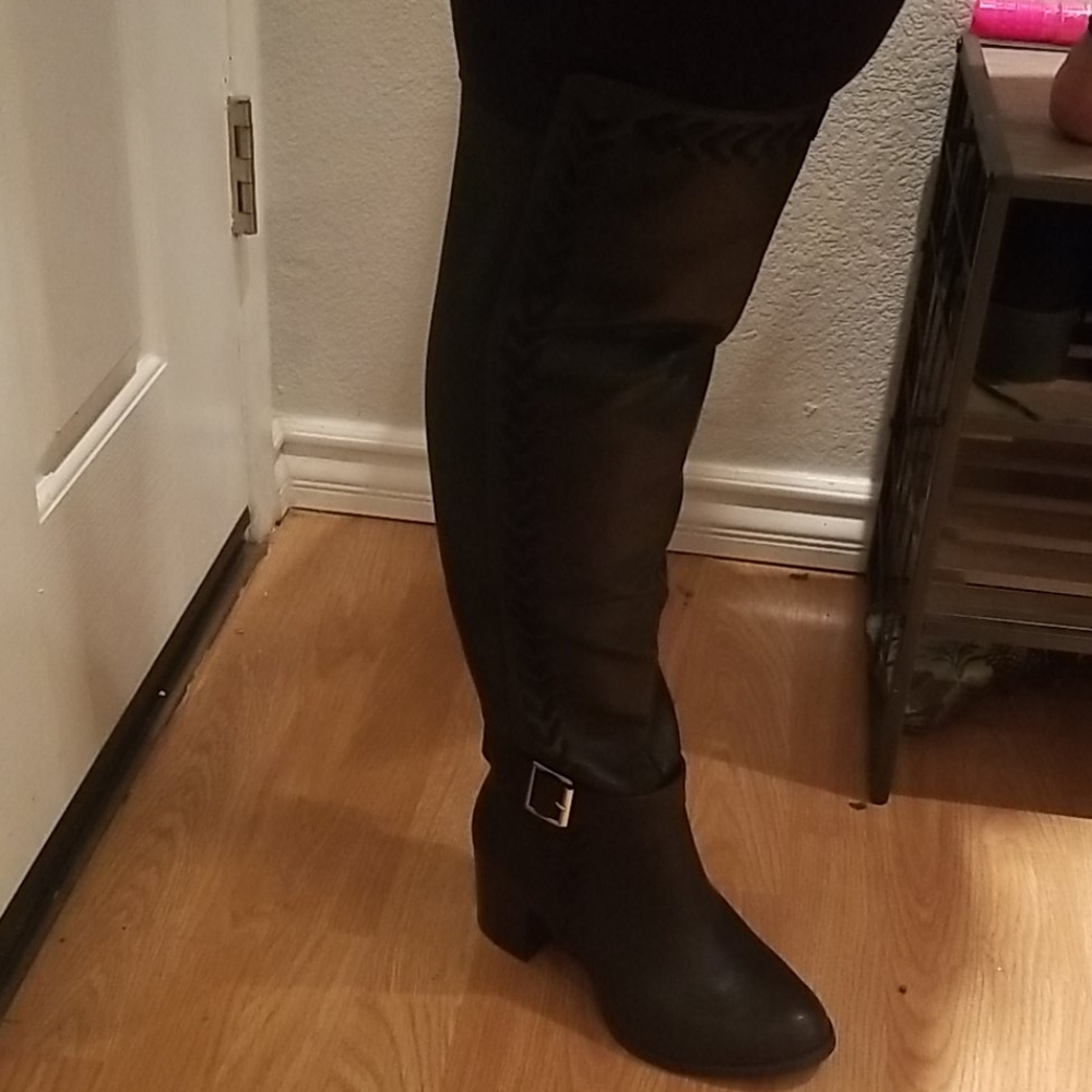 Black Over-the-Knee Chevron Boots